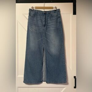 Denim Midi Skirt Size 10 RM Rebecca Minkoff Medium Wash Front Slit